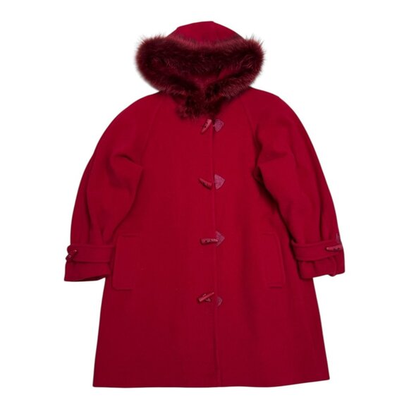 JEREMY SCOTT Braemar Wool & GENUINE FUR Red Winter Glam Parka Pea Coat Womens XL - Picture 1 of 9